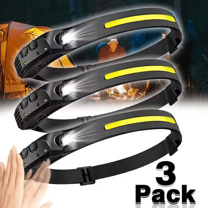 Rechargeable Headlamp with New 1200mAh Battery, 230° Wide-Angle LED and Motion Sensor, Ideal for Running, Fishing, Cycling, Camping, and Repairing