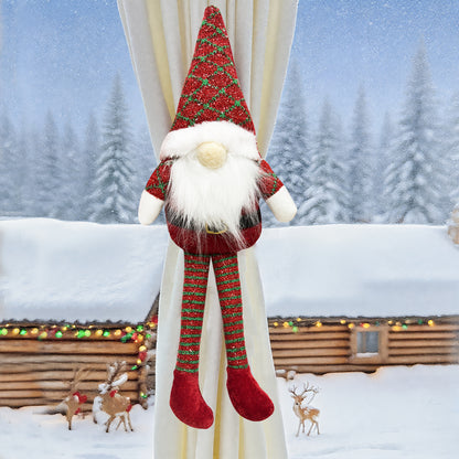 1pc Christmas Curtain Decoration, Tie-Back Curtain Hook, Festive Ornament for Windows, Doors & Trees – Classic Faceless Gnome Design, Holiday Home Décor Accessory