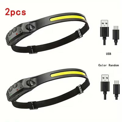 Rechargeable Headlamp with New 1200mAh Battery, 230° Wide-Angle LED and Motion Sensor, Ideal for Running, Fishing, Cycling, Camping, and Repairing