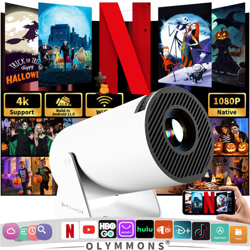 1x HY300 Pro Mini Portable Projector with Android 11.0 OS, 4K/1080P Smart Projector, Built-in Speakers, 180° Screen Rotation, Compatible with Netflix/YouTube/Hulu, Plug & Play Home Theater Projector for PC/Laptop-Free Movies