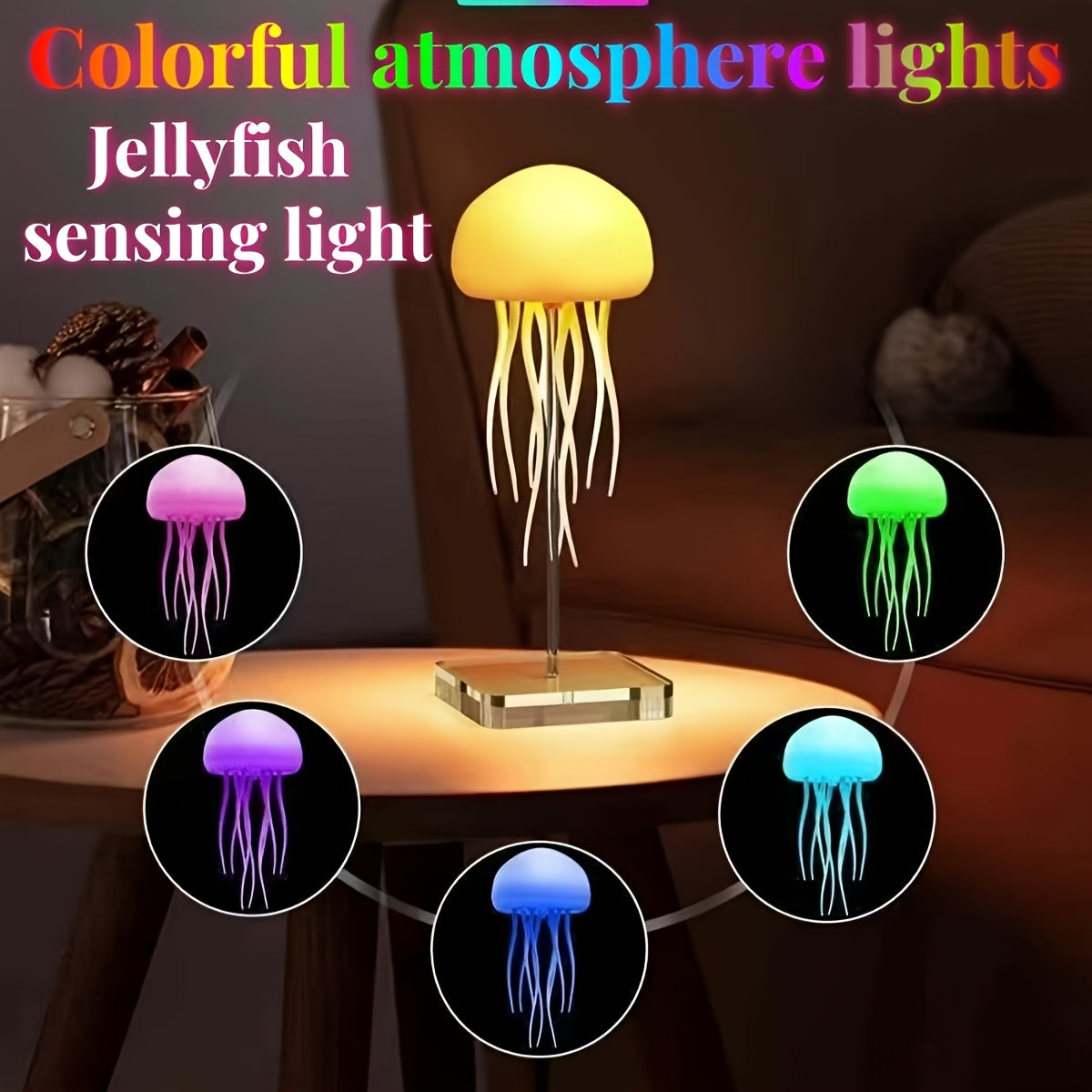 Voice-Controlled Jellyfish Ambient Light - USB Rechargeable, Color-Changing LED Night Light with Dynamic Lighting Effects, Wall-Mounted Decorative Lamp for Guest Room & Home Decor, Jellyfish Decor