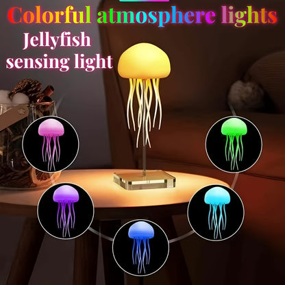 Voice-Controlled Jellyfish Ambient Light - USB Rechargeable, Color-Changing LED Night Light with Dynamic Lighting Effects, Wall-Mounted Decorative Lamp for Guest Room & Home Decor, Jellyfish Decor