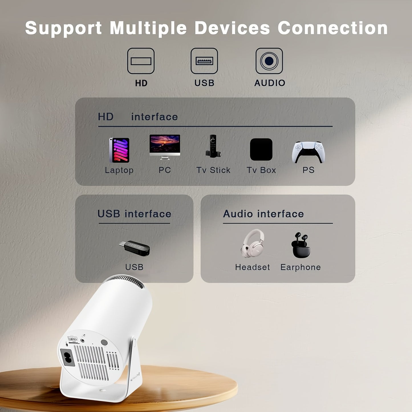 1x HY300 Pro Mini Portable Projector with Android 11.0 OS, 4K/1080P Smart Projector, Built-in Speakers, 180° Screen Rotation, Compatible with Netflix/YouTube/Hulu, Plug & Play Home Theater Projector for PC/Laptop-Free Movies