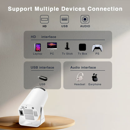 1x HY300 Pro Mini Portable Projector with Android 11.0 OS, 4K/1080P Smart Projector, Built-in Speakers, 180° Screen Rotation, Compatible with Netflix/YouTube/Hulu, Plug & Play Home Theater Projector for PC/Laptop-Free Movies