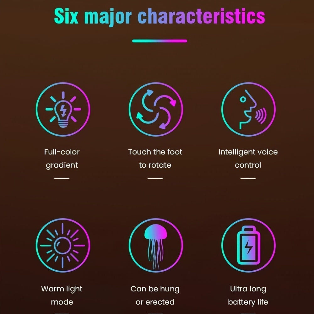 Voice-Controlled Jellyfish Ambient Light - USB Rechargeable, Color-Changing LED Night Light with Dynamic Lighting Effects, Wall-Mounted Decorative Lamp for Guest Room & Home Decor, Jellyfish Decor