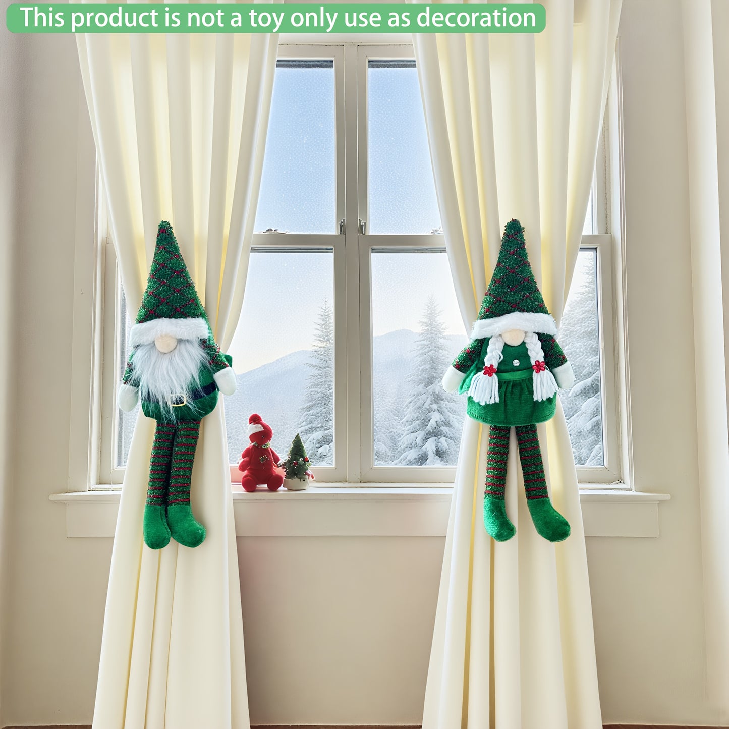 1pc Christmas Curtain Decoration, Tie-Back Curtain Hook, Festive Ornament for Windows, Doors & Trees – Classic Faceless Gnome Design, Holiday Home Décor Accessory