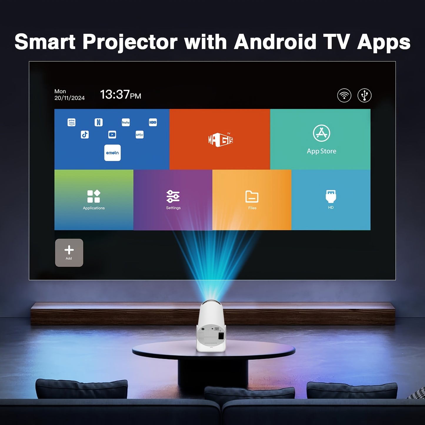 1x HY300 Pro Mini Portable Projector with Android 11.0 OS, 4K/1080P Smart Projector, Built-in Speakers, 180° Screen Rotation, Compatible with Netflix/YouTube/Hulu, Plug & Play Home Theater Projector for PC/Laptop-Free Movies